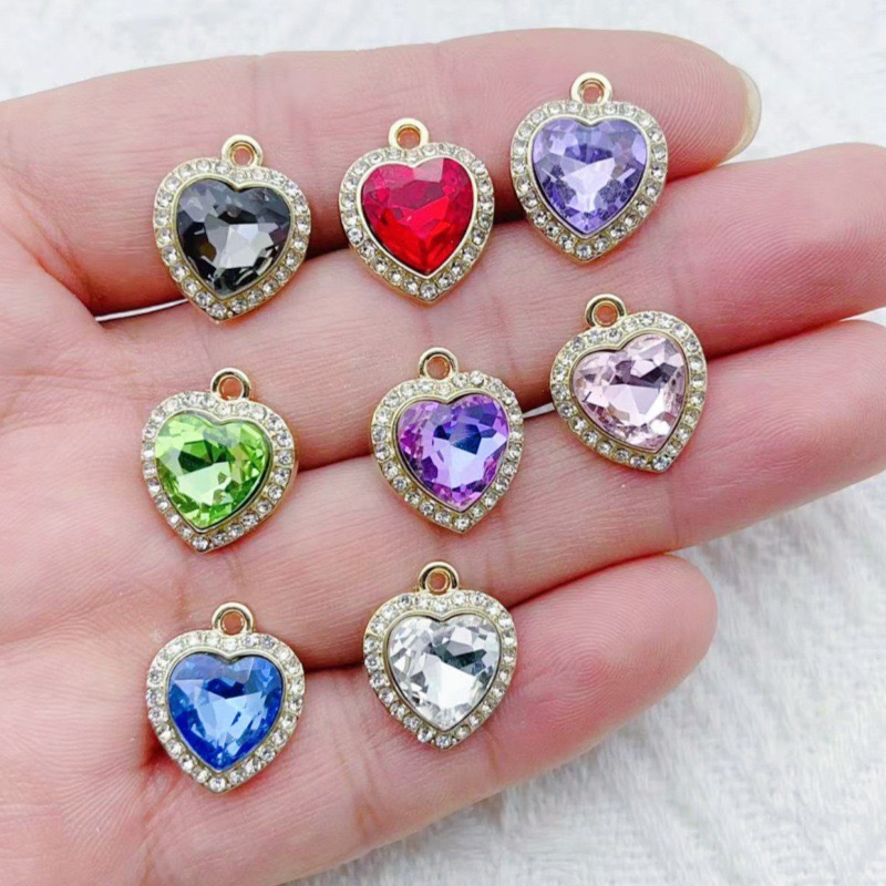Jewelry Making Accessories - 10pcs heart-shaped inlaid colorful gemstone pendant,