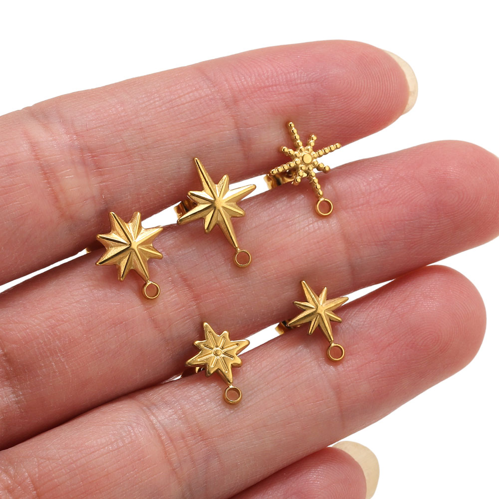 Jewelry Making Workshops - 6pcs Stainless Steel Star Earrings Studs