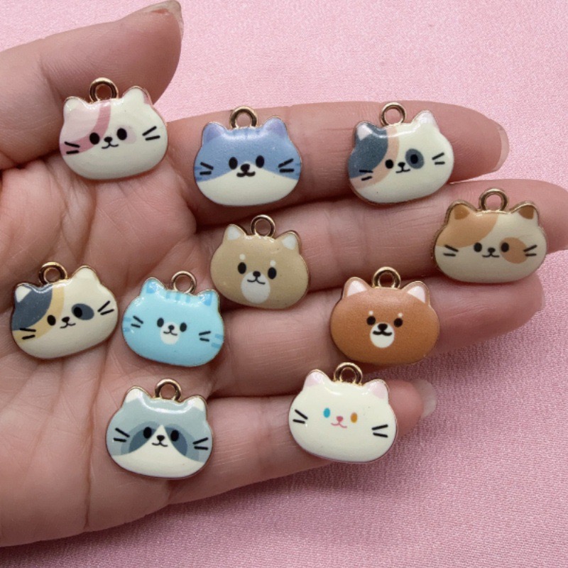 Jewelry Making Accessories - 12pcs Printed Cat Head Alloy Drip