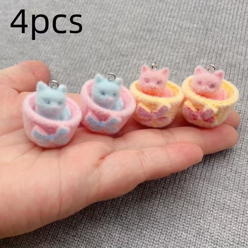 4pcs 3D plush resin cat pendan - Jewelry Making Accessories 评论和价格
