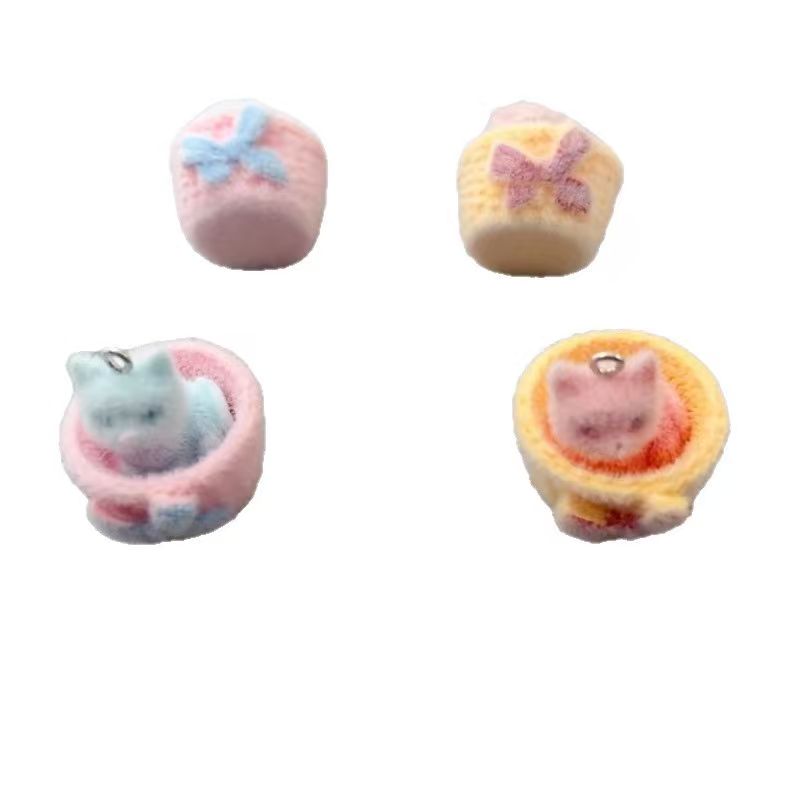 4pcs 3D plush resin cat pendan - Jewelry Making Accessories 评论和价格