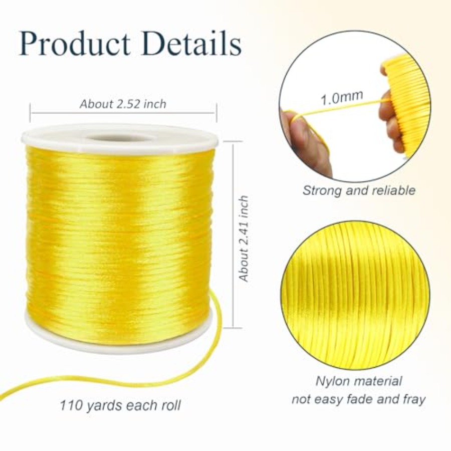Nylon Satin Cord 1mm Rattail - - Jewelry Making Knots 评论和价格