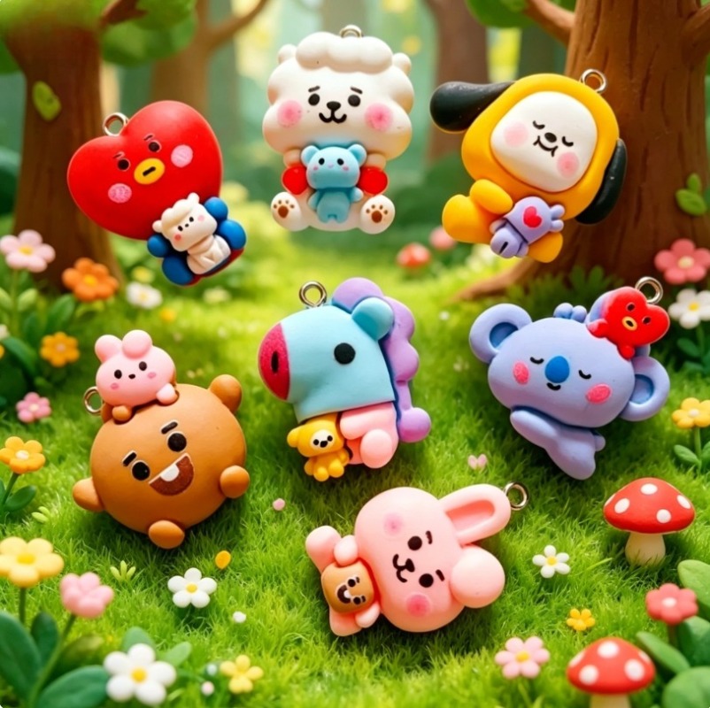 7pcs BT21 Resin Cartoon Charm  - Jewelry Making Accessories 评论和价格