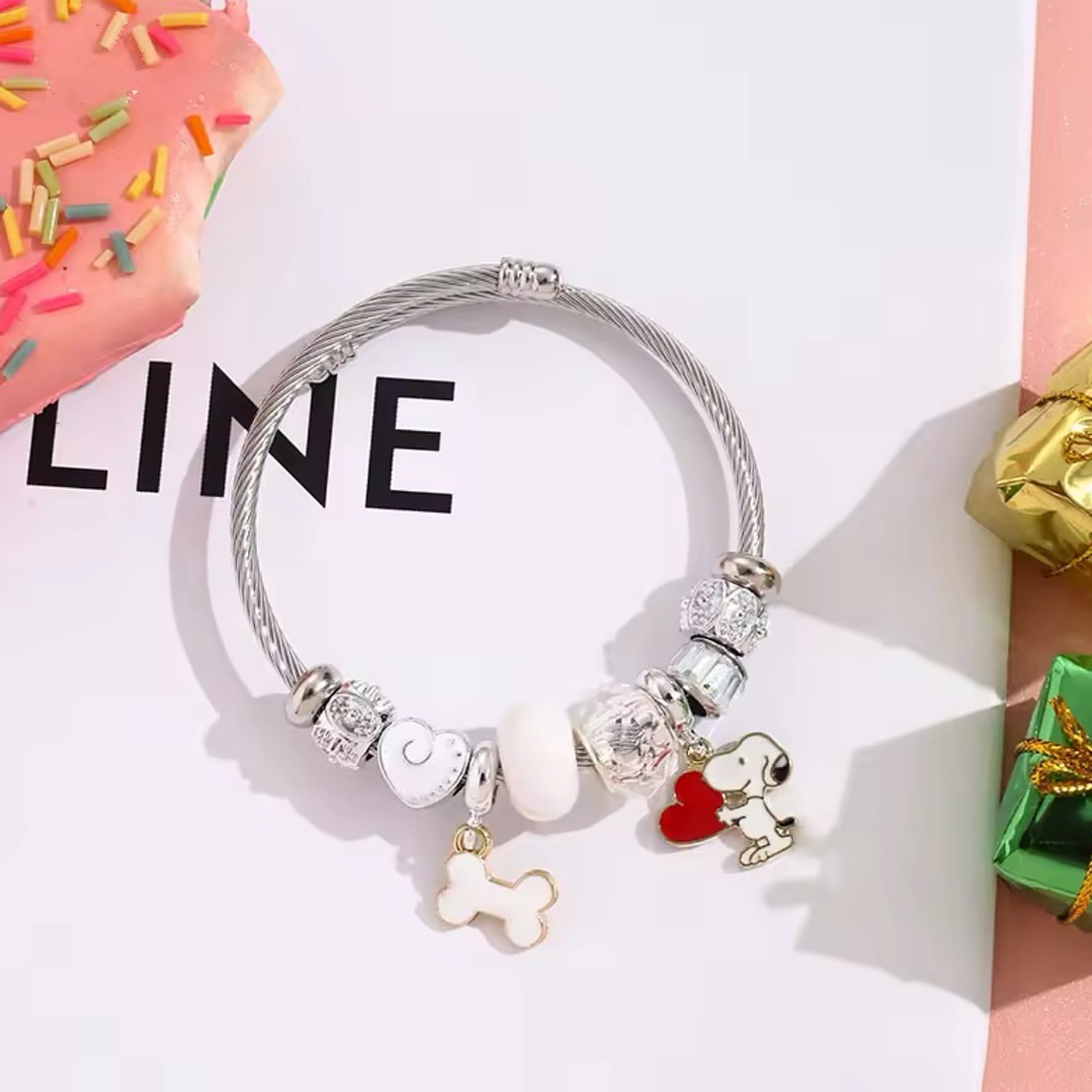 Cute Cartoon Snoopy Bone Heart - Jewelry Making Accessories 评论和价格