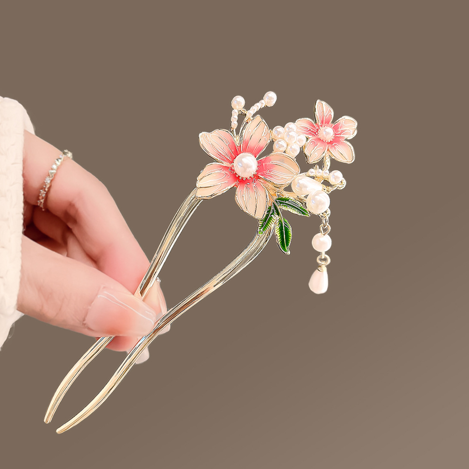 Elegant Pink Flower Hair Pin U - Jewelry Making Adults 评论和价格