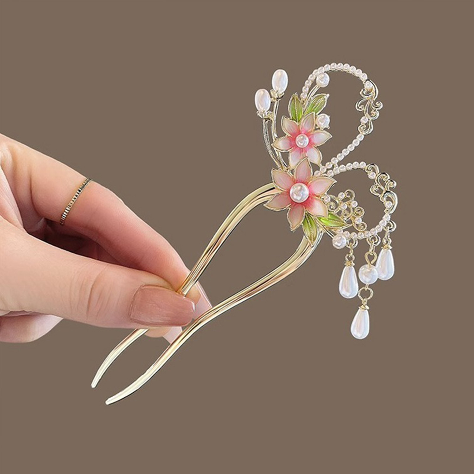 Elegant Pink Flower Hair Pin U - Jewelry Making Adults 评论和价格