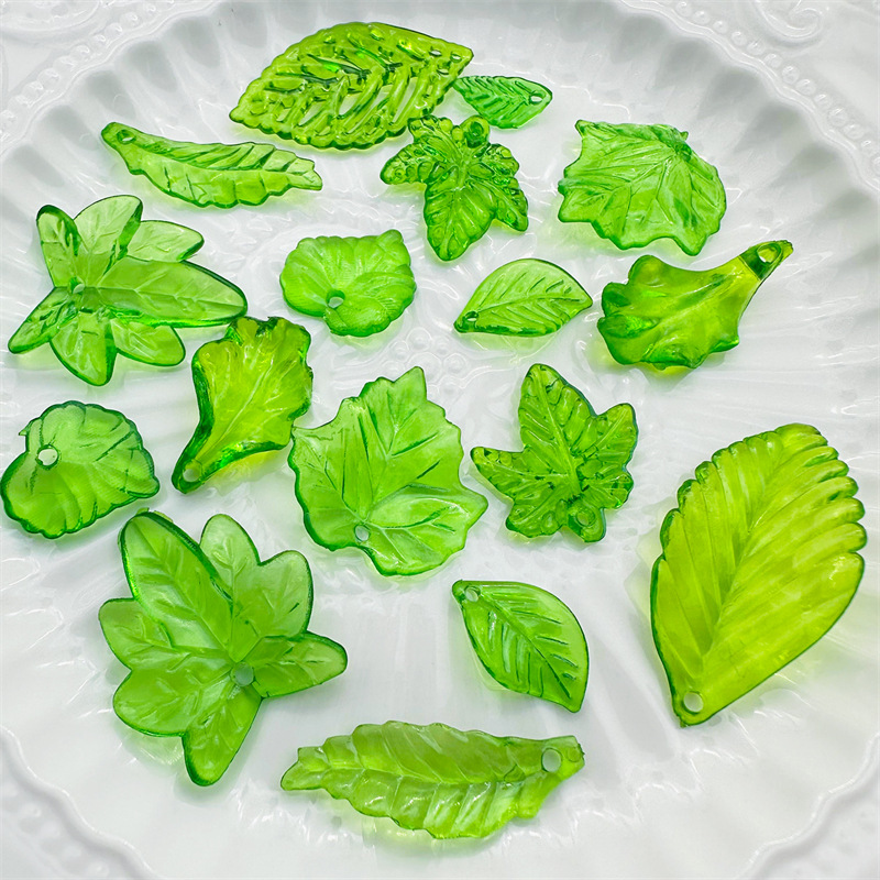 about 20pcs Green Acrylic Leaf - Jewelry Making Event 评论和价格
